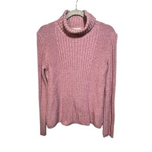 Sundance Pink Marl Cotton Silk Blend Ribbed Turtleneck Sweater Womens Medium